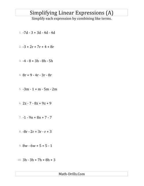 Simplifying Linear Expressions With 5 Terms A 