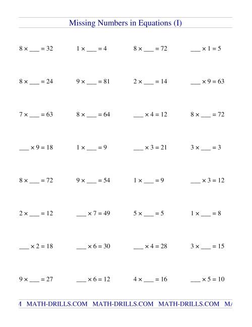 missing numbers in equations blanks multiplication i