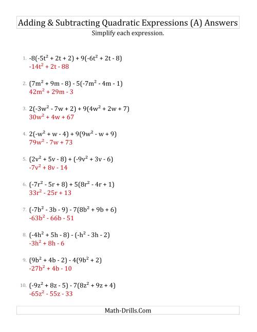 Adding And Subtracting Polynomials Worksheet With Answer Key