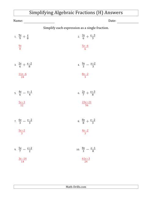 The Simplifying Simple Algebraic Fractions (Easier) (H) Math Worksheet Page 2