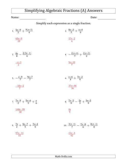 Simplifying Simple Algebraic Fractions (Harder) (A)