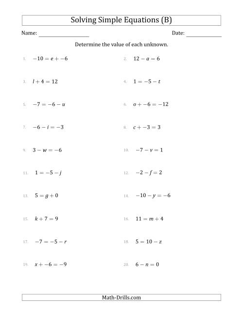 Solving Simple Linear Equations with Unknown Values Between -9 and 9