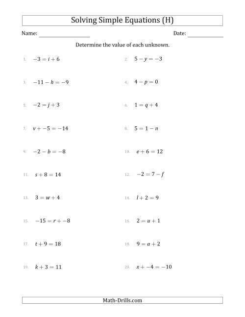 Solving Simple Linear Equations with Unknown Values Between -9 and 9