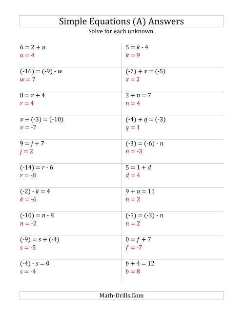 solve one step equations with smaller values old