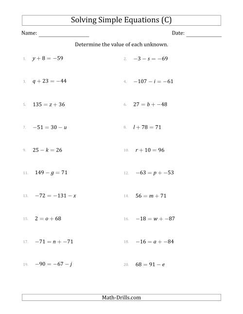 Solving Simple Linear Equations With Unknown Values Between 99 And 99 