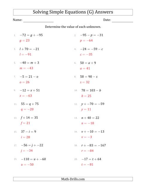 Solving Simple Linear Equations with Unknown Values Between -99 and 99