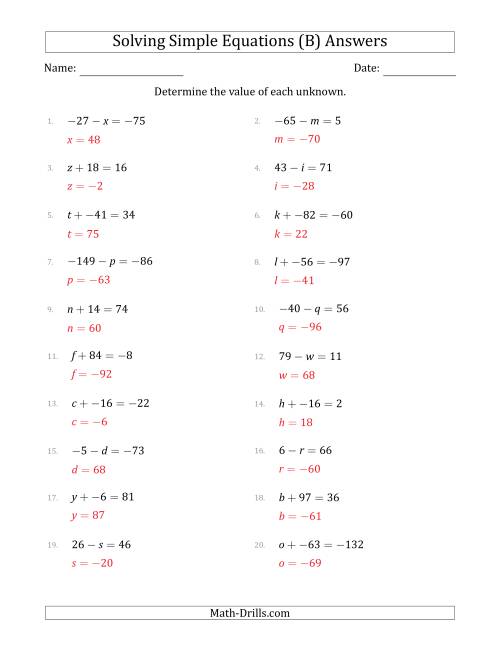 Solving Simple Linear Equations with Unknown Values Between -99 and 99