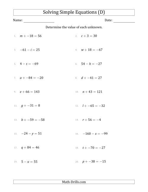 solving-simple-linear-equations-with-unknown-values-between-99-and-99-and-variables-on-the-left