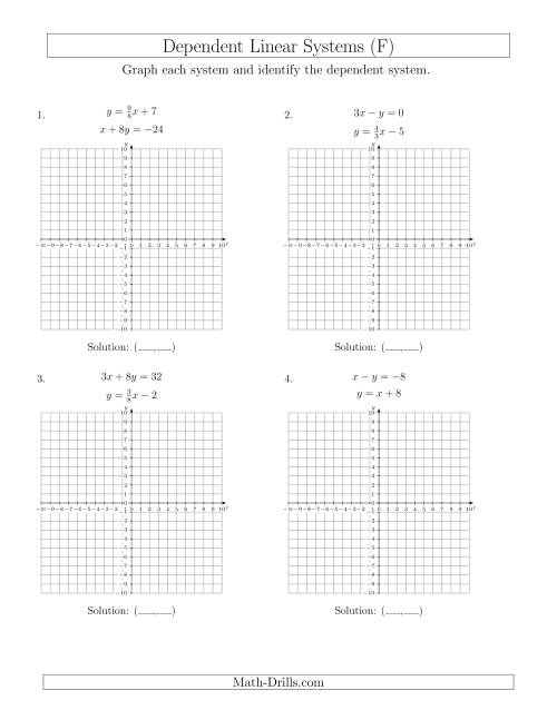The Dependent Linear Systems (F) Math Worksheet