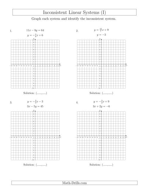 The Inconsistent Linear Systems (I) Math Worksheet