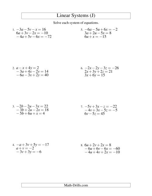 Systems of Linear Equations -- Three Variables Including Negative ...