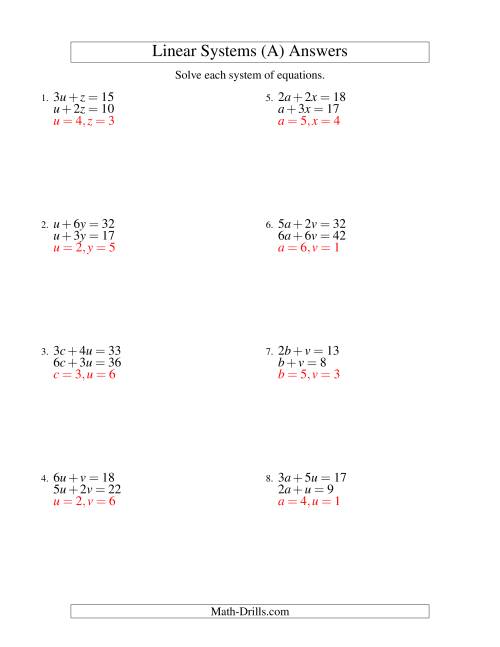 Systems Of Linear Equations -- Two Variables (A)