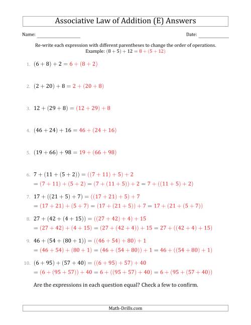 The Associative Law of Addition (Whole Numbers Only) (E) Math Worksheet Page 2