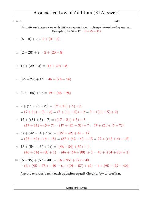 associative law of addition whole numbers only e