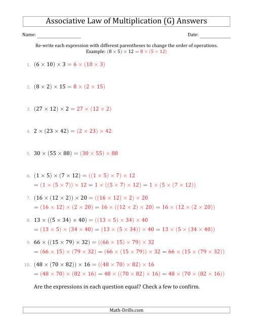 The Associative Law of Multiplication (Whole Numbers Only) (G) Math Worksheet Page 2