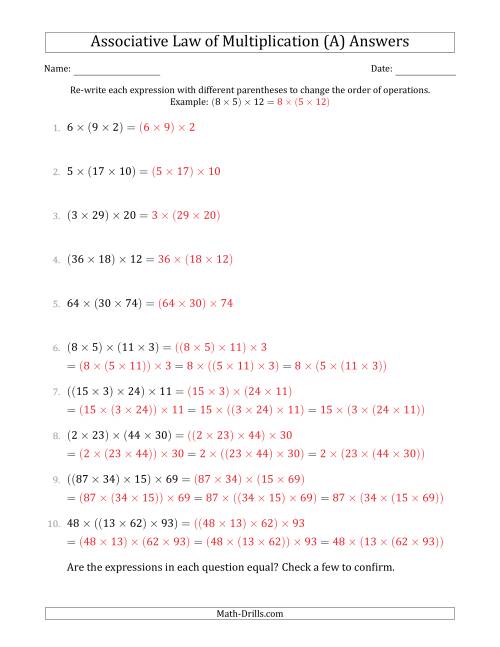 The Associative Law of Multiplication (Whole Numbers Only) (All) Math Worksheet Page 2
