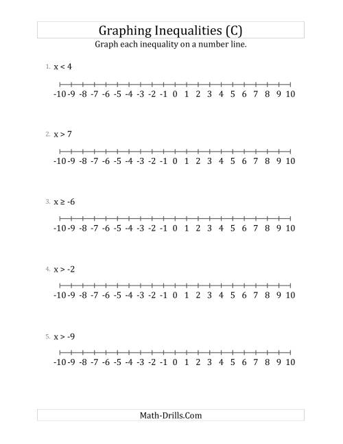The Graph Basic Inequalities on Number Lines (C) Math Worksheet