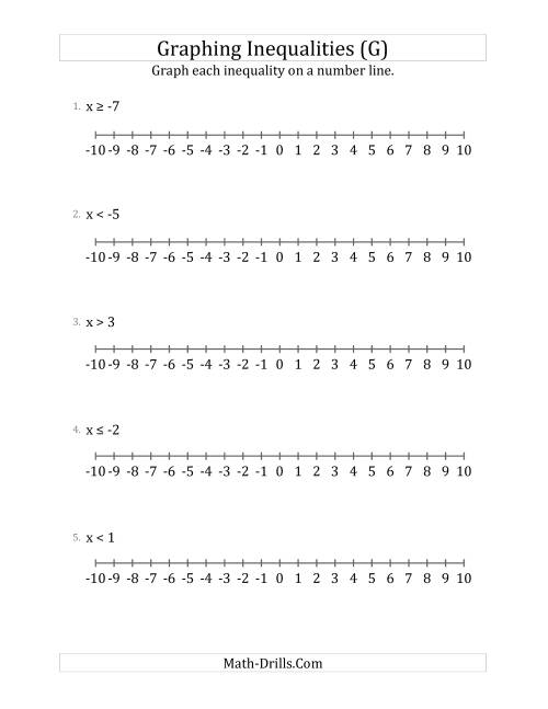 The Graph Basic Inequalities on Number Lines (G) Math Worksheet
