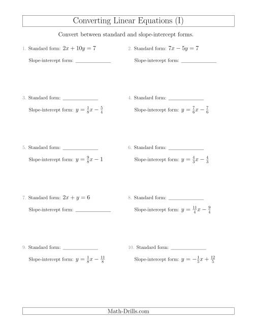 Slope Intercept Form Worksheet Cc Math 1 Standards