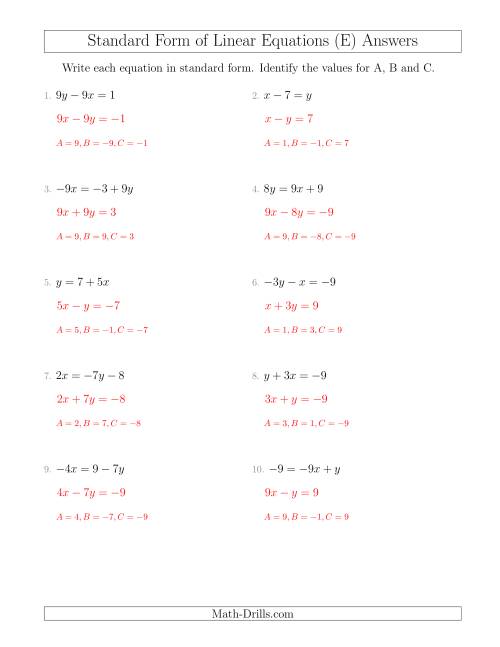 The Rewriting Linear Equations in Standard Form (E) Math Worksheet Page 2