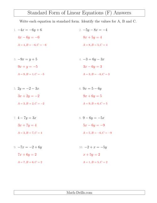 The Rewriting Linear Equations in Standard Form (F) Math Worksheet Page 2