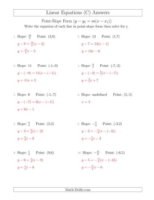 The Writing a Linear Equation from the Slope and a Point (C) Math Worksheet Page 2