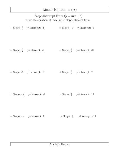 Writing Equations In Slope Intercept Form Worksheet With Answers  Tessshebaylo