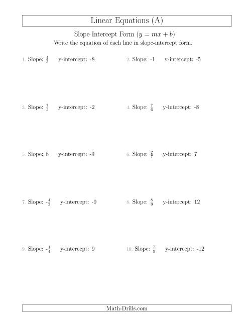 Slope Intercept Form Linear Equation Worksheet Y Mx B Worksheet Isaiahmatthew2 S Blognew