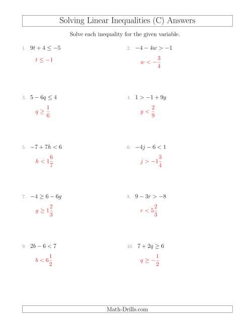 Solve Linear Inequalities Worksheet