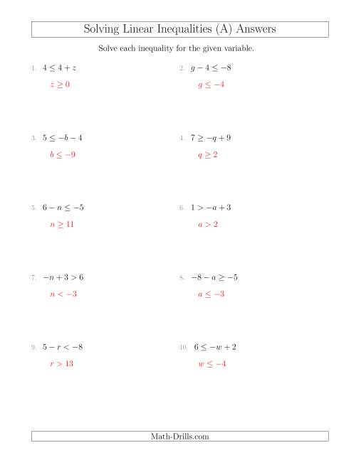 Solving Linear Inequalities Including a Third Term (A)