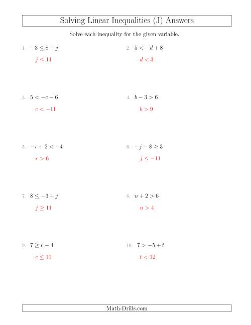 The Solving Linear Inequalities Including a Third Term (J) Math Worksheet Page 2