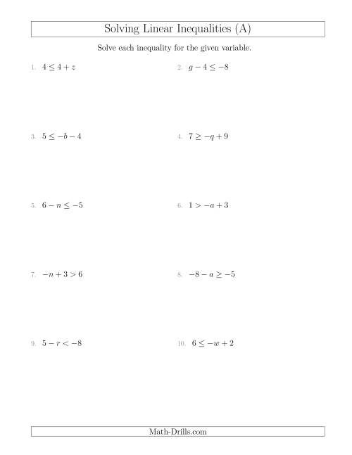 Solving Multiplication Inequalities Worksheet