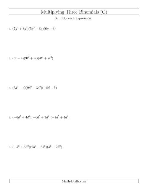 The Multiplying Three Binomials (C) Math Worksheet
