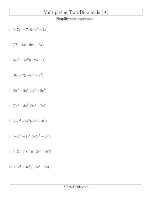 Multiplying Polynomials Worksheet Answers