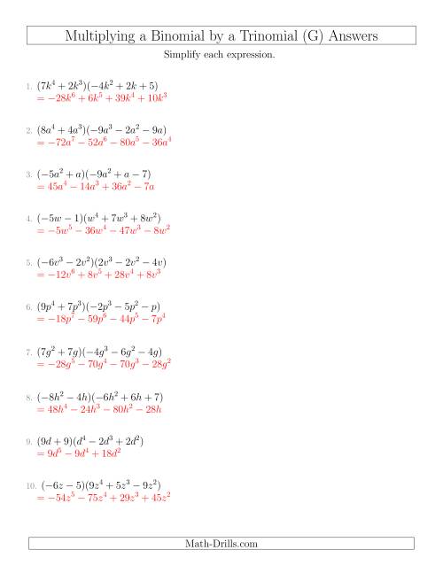 Multiplying a Binomial by a Trinomial (G)