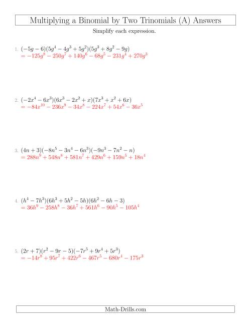 Multiplying a Binomial by Two Trinomials (A)