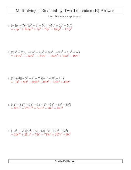 Multiplying a Binomial by Two Trinomials (B)