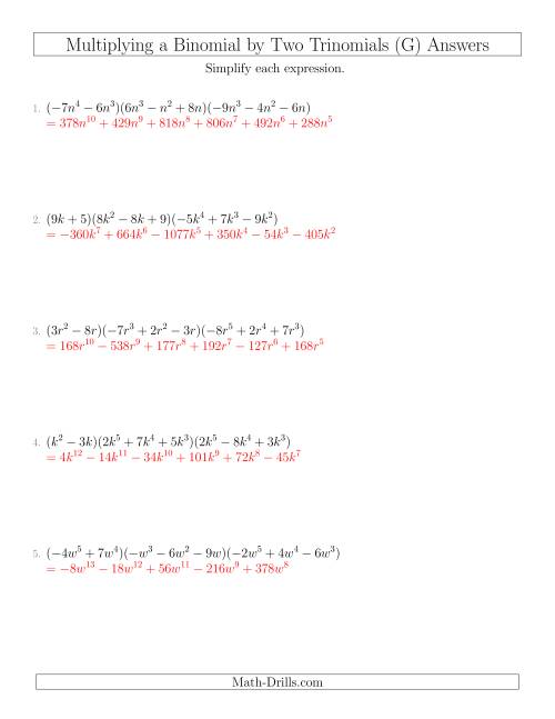 Multiplying a Binomial by Two Trinomials (G)