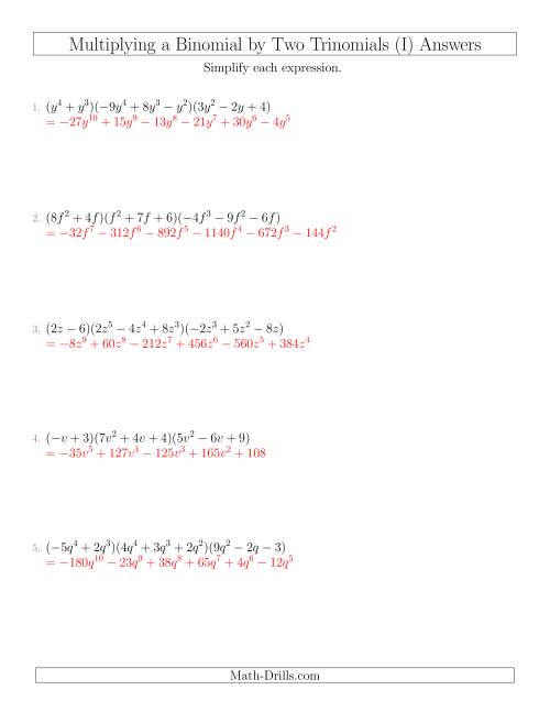 Multiplying a Binomial by Two Trinomials (I)