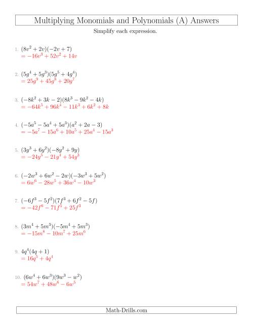 Multiplying Monomials And Polynomials With Two Factors Mixed Questions A 