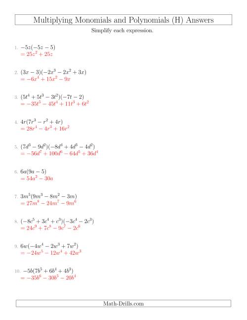 Multiplying Monomials and Polynomials with Two Factors Mixed Questions (H)