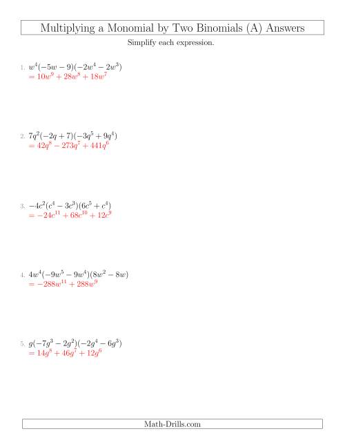 The Multiplying a Monomial by Two Binomials (All) Math Worksheet Page 2
