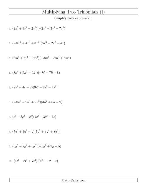 The Multiplying Two Trinomials (I) Math Worksheet