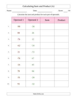 Calculating Sum and Product (Operand Range -99 to 99)