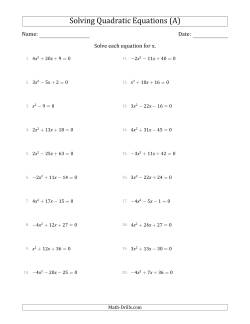 Solving Quadratic Equations with Positive or Negative 'a' Coefficients up to 4