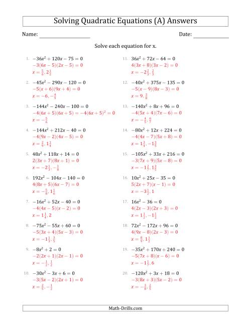 Solving Quadratic Equations Worksheet