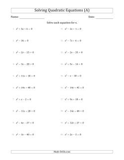 Solving Quadratic Equations with Positive 'a' Coefficients of 1