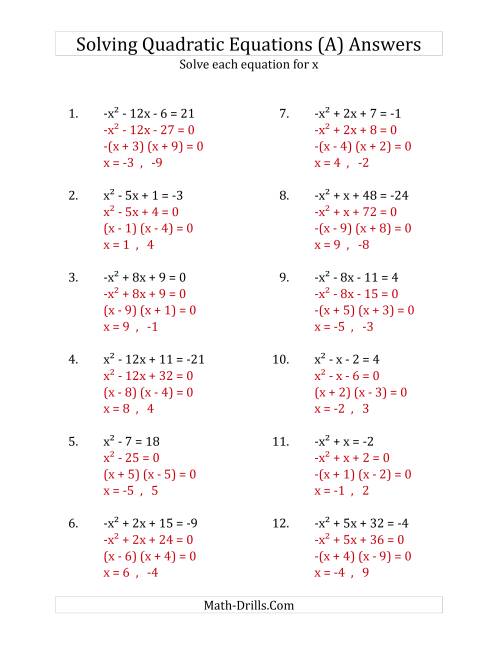 Solving Quadratic Equations for x with 'a' Coefficients of 1 or -1