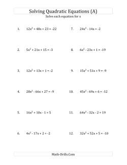 Solving Quadratic Equations for x with 'a' Coefficients up to 81 (Equations equal an integer)
