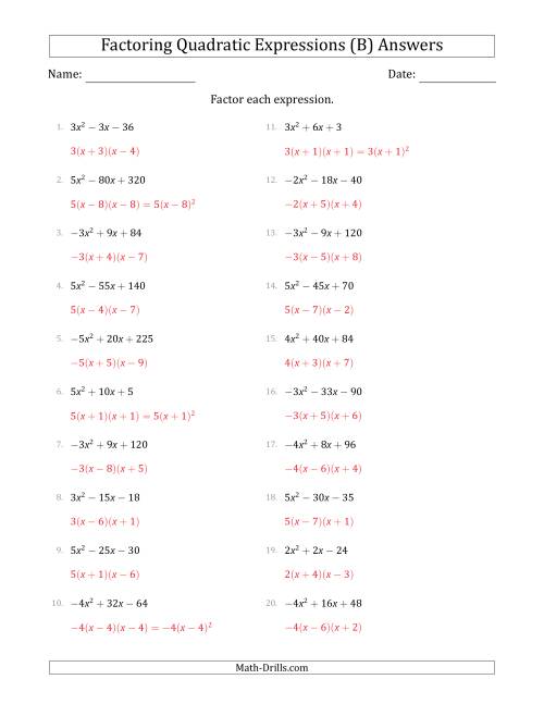 Factoring Quadratic Expressions With Positive Or Negative a 